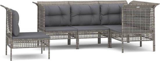 vidaXL 5-delige Loungeset met kussens poly rattan grijs