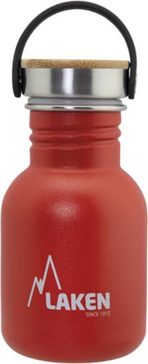 Laken RVS fles Basic Steel Bottle 350ml ,Bamboo S/S Cap - Rood rood