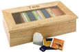 APS 11575 Boîte à thé - Boîte à thé en bois premium avec fenêtre de visualisation et 4 compartiments pour sachets de thé, couvercle reste ouvert, naturel, 4 compartiments à 30 sachets de thé
