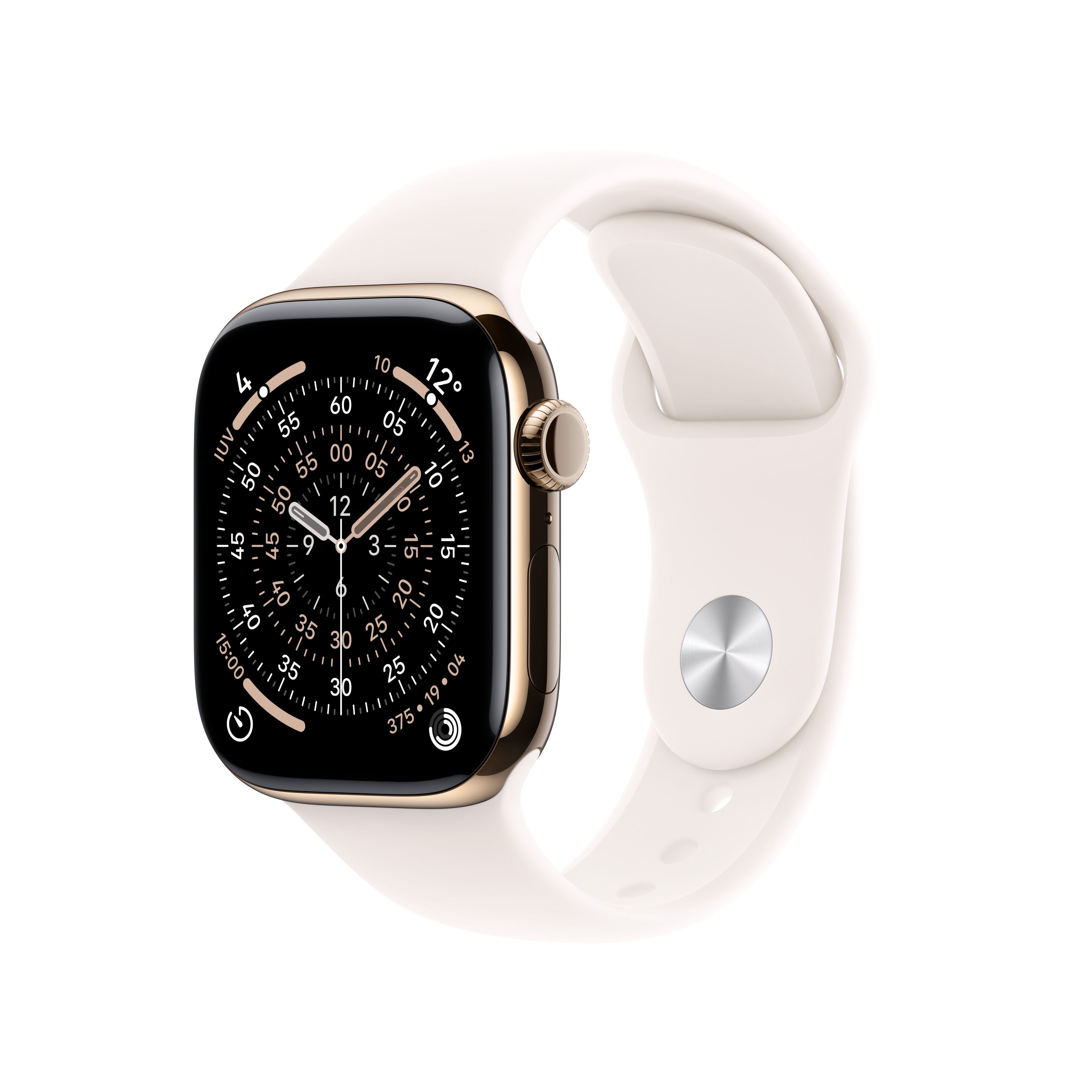 Apple Watch Series 11 46mm 5G Goud Titanium (Lichtroze Rubberen Band S/M)