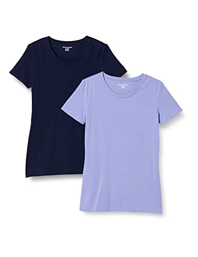Amazon Essentials Women's Short-Sleeve Crewneck T-Shirt - 2-Pack - Navy/Purple - XS