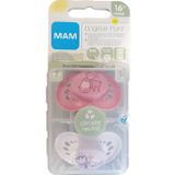 MAM Original, sucette, dès 16 mois, plate et flexible, en silicone souple, facile à prendre, avec boîte auto-stérilisante, MAM Original, rose, mat, 2 pièces