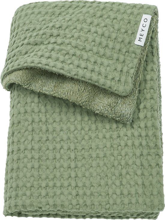 Meyco Baby Wafel Teddy ledikant deken - olive green - 100x150cm - 2.0 TOG