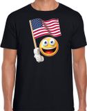 Bellatio Decorations Amerika emoticon t-shirt met USA vlag - zwart - heren - Amerika fan / supporter shirt - WK voetbal S