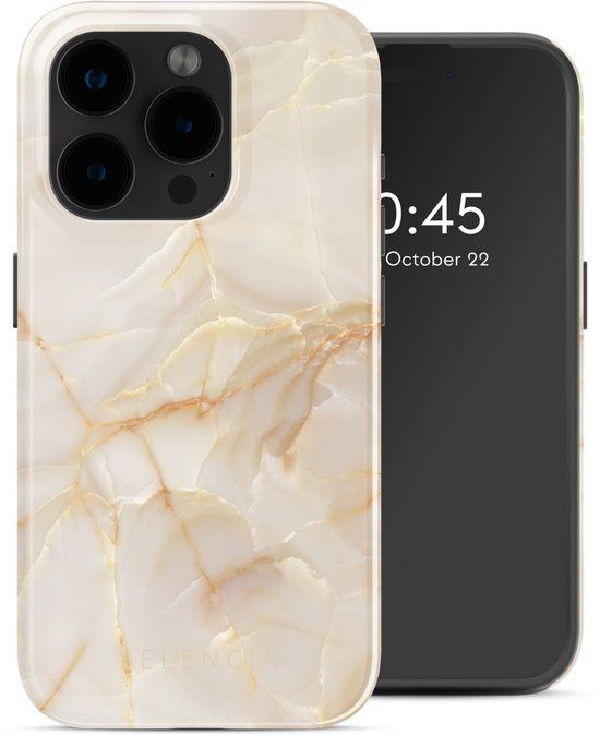 Selencia Hoesje - Geschikt voor Apple iPhone 15 Pro - Backcover geschikt voor MagSafe - Golden Beige Marble