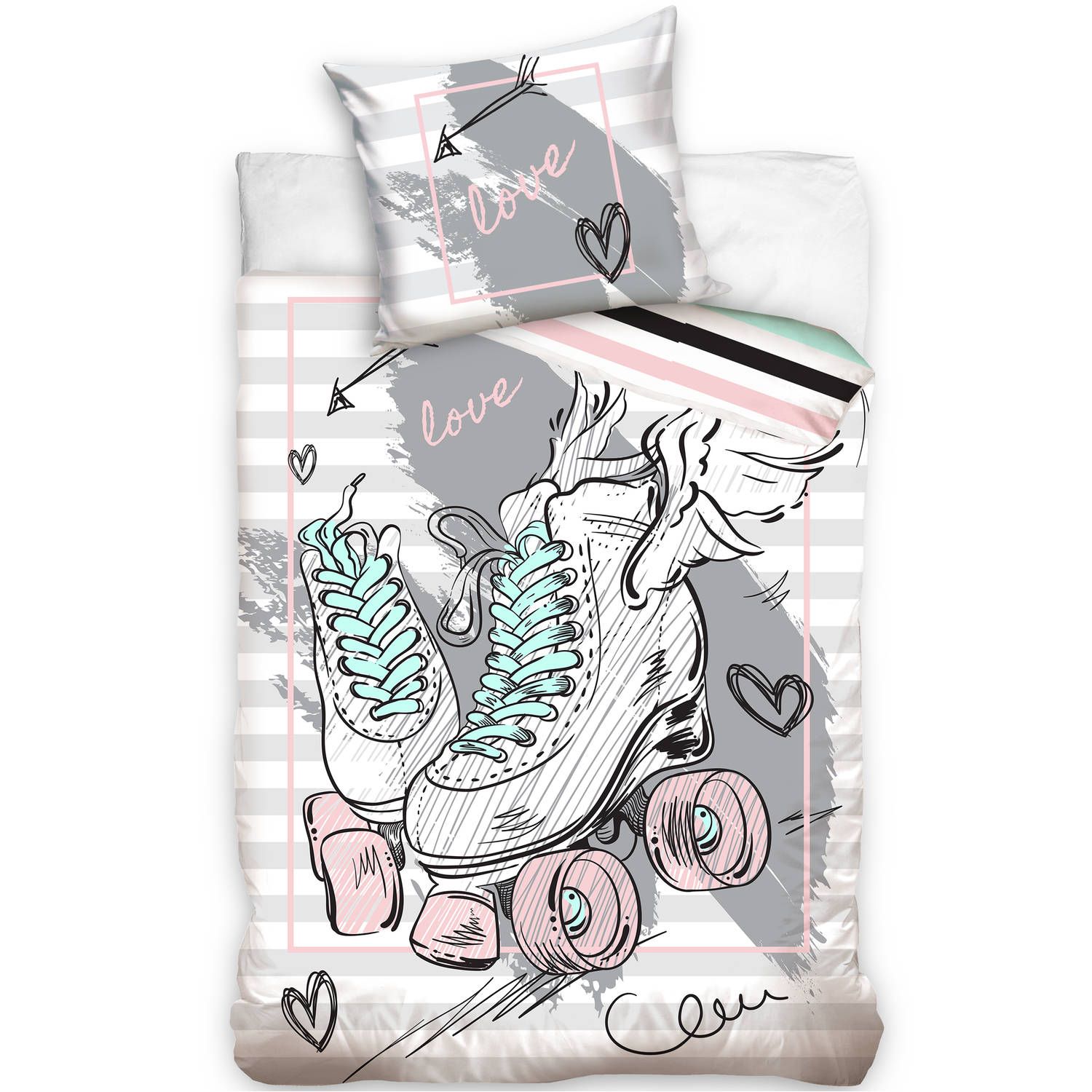 Skater Dekbedovertrek Love - Eenpersoons - 140 x 200 cm - Katoen