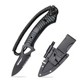 TONIFE Explorer 8Cr14MoV Blade Multifunctioneel overlevingsmes, glasvezel versterkt met nylon handvat voor EDC-messen (titaniumzwart met zaagblad)