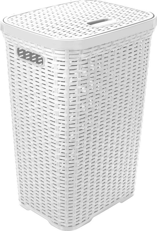 Hega Hogar Wasmand met deksel Rotan - wit - 60 liter
