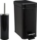 MSV Badkamer accessoires set - zwart - metaal - pedaalemmer 5L en toiletborstel in houder