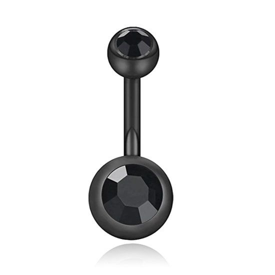 LGT JWLS Navelpiercing - Gebogen barbell, Staal, Zwart, 8 mm breed, 25 mm lang, Zirkonia, Briljant geslepen, Geschikt voor navel, Vrouwen, Volwassenen