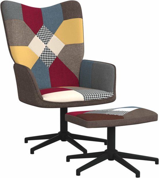 vidaXL Relaxstoel met voetenbank patchwork stof grijs en zwart