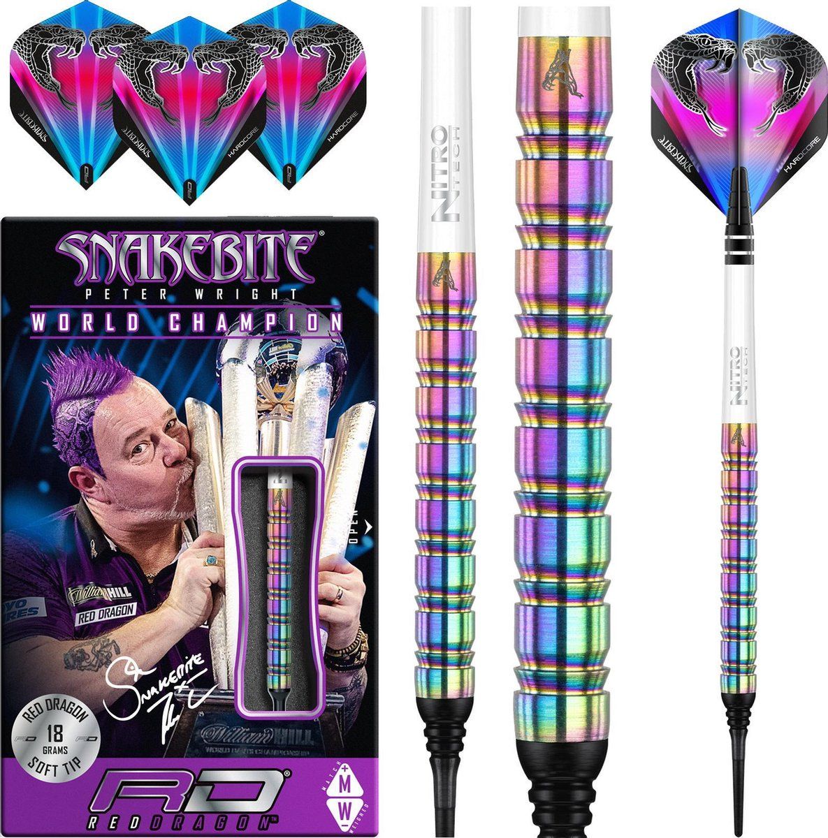 Red Dragon - Peter Wright Snakebite 1: Softip Tungsten Steel Dartpijlen Professioneel - 16 gram - 5021921059194