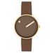 Picto Design Montre pour femme Mocka Cadran marron, Boîtier en acier doré, Bracelet en cuir Mocka marron 34001-4614G - 34mm