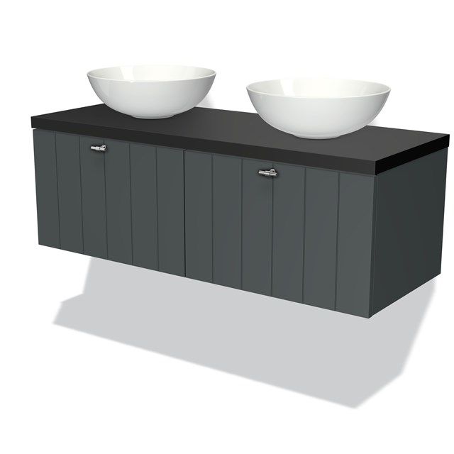 Maxaro Badkamermeubel Modulo Plato 120cm Donkergrijs 2 Lades Lamel Mat Zwart