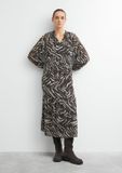 Comma Jurk 36 donkerbruin polyester lange mouw V-hals zebraprint