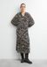 Comma Jurk 36 donkerbruin polyester lange mouw V-hals zebraprint