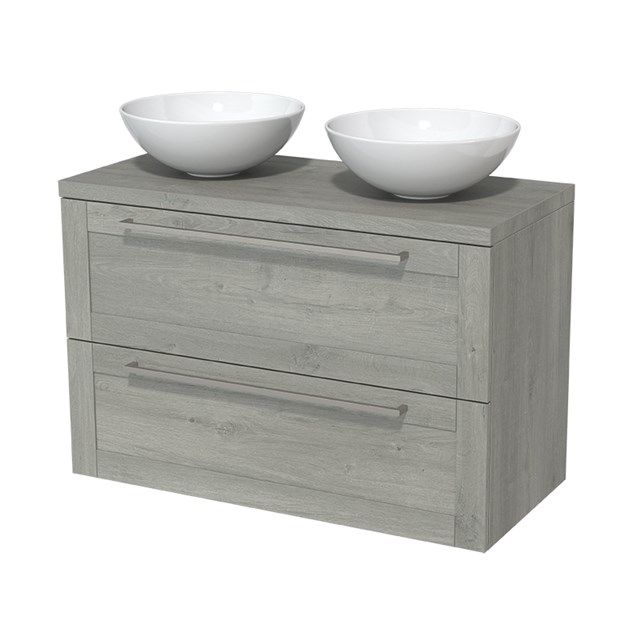 Maxaro Badkamermeubel Modulo Plato Grijs Eiken 100cm 2 Lades