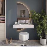 Vicco Kaptafel set met kruk Sherry, Wit Hoogglans, 81.4 cm met LED-spiegel en kruk