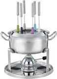 RÖSLE Fondueset met gasbrander voor 6 personen, 20 cm roestvrijstalen fonduepan met glazen deksel, 1000 W gasbrander, opvouwbaar fornuis en fondue-accessoires