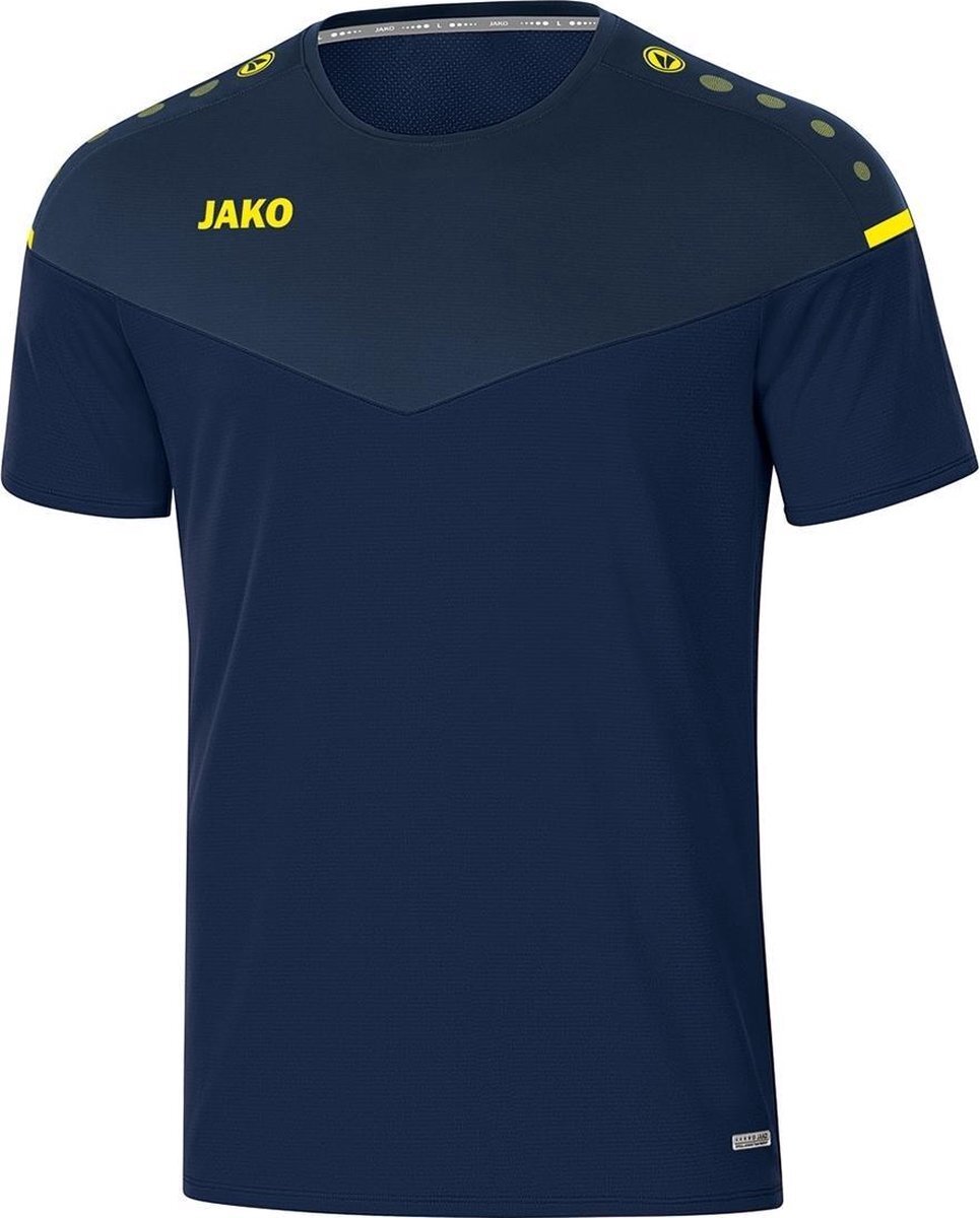 JAKO Champ 2.0 T-Shirt Marine Blauw-Donker Blauw-Fluor Geel Maat M