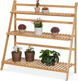 Merkloos Pantenrek bamboe plantentrap met 3 etages inklapbaar 96x99.5x37cm natuur bloemenrek