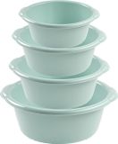 Forte Plastics Voordeelset multifunctionele kunststof ronde teiltjes mintgroen in 4-formaten - 6-10-15-25 liter inhoud