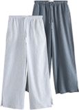 Next - Dames - Brede broek met structuur en linnen, 2-delige set, petite - Petite - Blauw