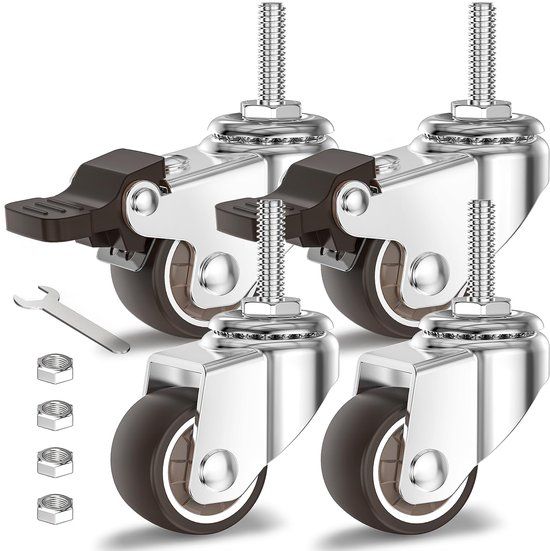 Holkie Zwenkwielen voor Meubels 25mm Rubberwielen met Remmen M8 x 20mm