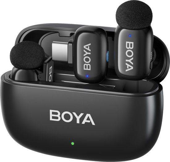 Boya MINI 14 - 2.4 GHz Ultra-Mini Draadloze Microfoon (Zwart) - 2TX + 1RX - USB-C