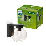Philips Ulio Buitenwandlamp + E27 LED lamp, Warmwit Licht, IP44 Weerbestendig, Duurzaam, Aluminium en Glas, Modern Ontwerp, Zwart