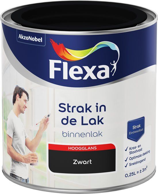 FLEXA Strak in de Lak - Watergedragen - Hoogglans - zwart - 0,25 liter