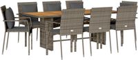 vidaXL 9-delige Tuinset met Kussens, Poly Rattan, Grijs