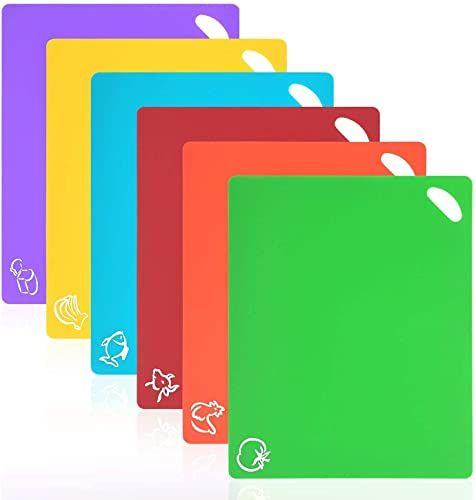 Vicloon Snijplank, Kunststof Snijplank Met Levensmiddel-Icons & Easy-Grip-grepen, Antibacterieel, Antislip, Vaatwasmachinebestendig, Voor Vis, Groenten, Vlees, Brood