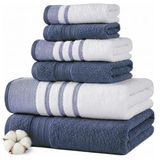 Modern Threads 6-delige set, 2 badhanddoeken, 2 handdoeken, 2 washandjes, sneldrogend, wit/contrasterende denim Reinhart