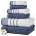Modern Threads 6-delige set, 2 badhanddoeken, 2 handdoeken, 2 washandjes, sneldrogend, wit/contrasterende denim Reinhart