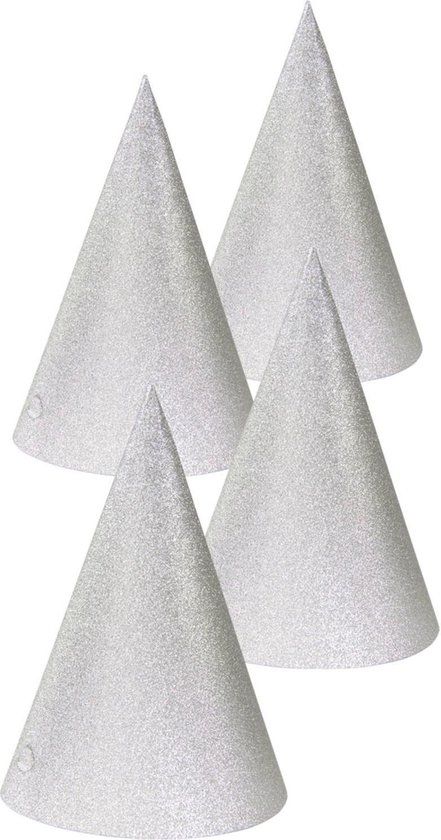 Folat Party Products Folat Zilverkleurige Glitter Feesthoedjes 16cm - 4 stuks