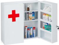 Merkloos Relaxdays Medicijnkastje Afsluitbaar - 11 Vakken - Staal - 53,5 x 53 x 19 cm - 2 Deuren - Wit-Rood