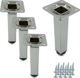 4x Pieds de meuble, droit, carré, couleur argent, en métal, réglable, 15 cm