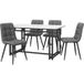 Ensemble de salle à manger 1 table 120x70 cm avec 4 chaises en lin gris foncé et pieds en métal noir