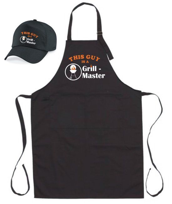 mijncadeautje Fashion BBQ-schort - Grill Master BBQ- zwart - XXL 97 x 68 cm - gratis Barbecue cap