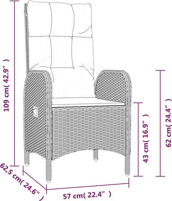 vidaXL 5-delige Tuinset met kussens poly rattan zwart