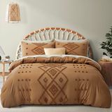 Oli Anderson Getuft dekbedovertrek, zachte en lichtgewicht dekbedovertrekset voor alle seizoenen, 3-delige boho-borduurwerk, shabby chic beddengoedset (pompoenbruin, kingsize, 254 x 229 cm)