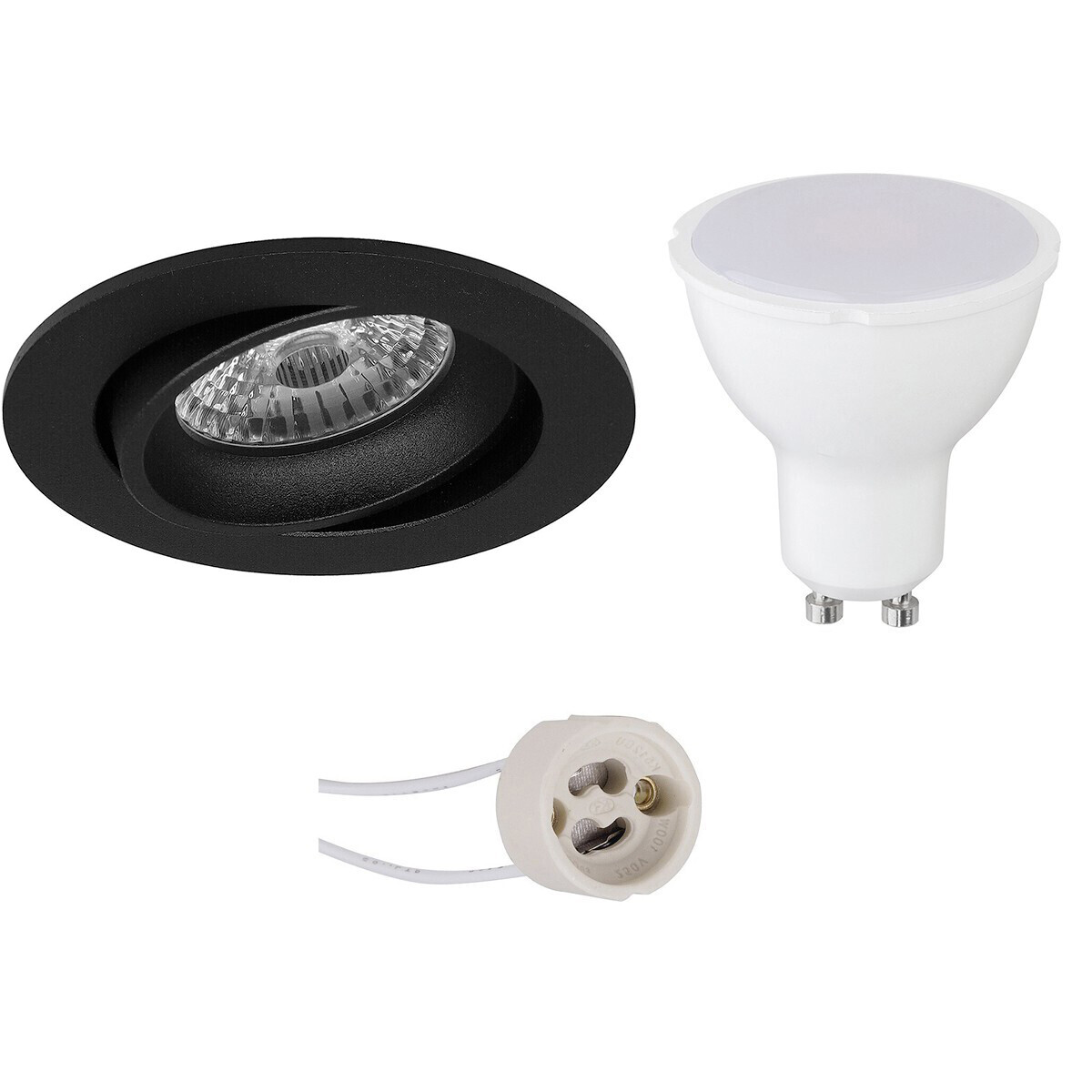 BES LED LED Spot Set - Pragmi Delton Pro - GU10 Fitting - Dimbaar - Inbouw Rond - Mat Zwart - 6W - Helder/Koud Wit 6400K - Kantelbaar - Ã˜82mm