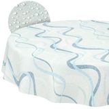 Wasdoek tafelkleed, afwasbaar, onderhoudsvriendelijk, waterafstotend, lotuseffect, voor buiten, tuintafelkleed, golven, blauw, rond, 140 cm, snijrand