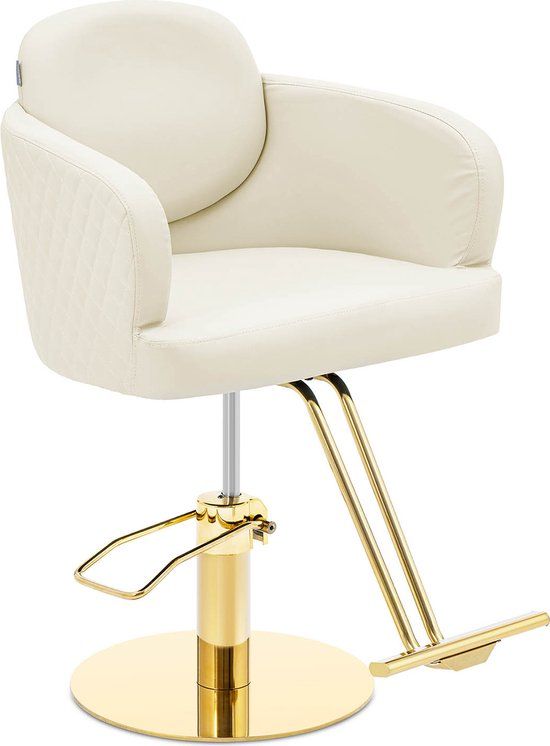 Kappersstoel met voetensteun - 870 - 1020 mm - 200 kg - Crème/Goud