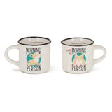 LEGAMI - Espressokopjes voor Two, set van 2 espressokopjes uit New Bone China, vaatwasmachinebestendig, motief Corgi Morning Person, diameter 5,5 cm, inhoud 50 ml