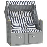 VidaXL Strandstoel met kussens, poly rattan en hout, blauw en wit