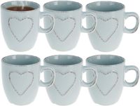 Siaki Koffiemokken set Heart - 12x - lichtblauw - 150 ml - mokken - met tekst - keramiek - giftset