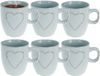 Siaki Koffiemokken set Heart - 12x - lichtblauw - 150 ml - mokken - met tekst - keramiek - giftset