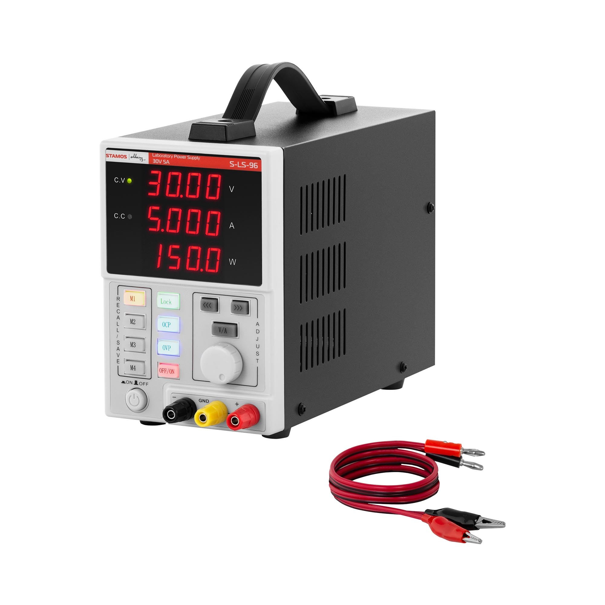 Stamos Soldering Laboratorium voeding - 0 - 30 V - 0 - 5 A DC - 150 W - 4 geheugenlocaties - 4-cijferig LED - weergave